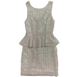 Arden B White Sequin Peplum Body Con Mini Dress